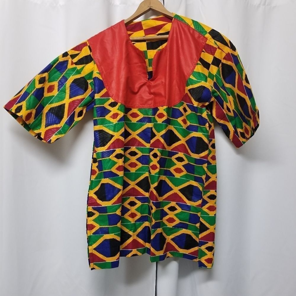 African Dishaki Shirt Homemade Kenti Print Double‎ Wax Block Aztec Pattern